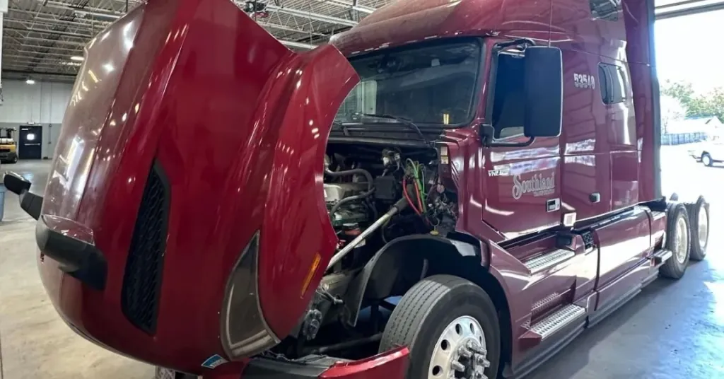 Southland in-house diesel shop opens hood of Company Driver truck to prevent breakdowns